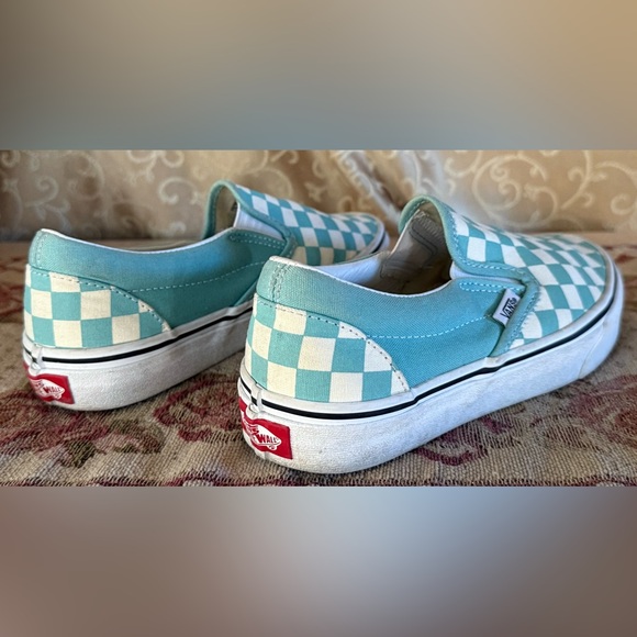 Vans Classic Slip-On Sneakers Aqua Haze Checkerboard Size 5 Men’s 6.5 Women’s - Picture 8 of 14